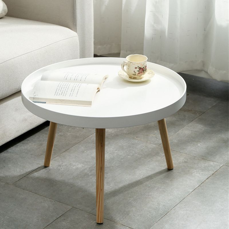 White Round Accent Side Table Solid Wood Abstract Side End Table