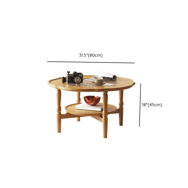 4 Legs Coffee Table No Distressing Solid Wood Coffee Table Set with Shelf