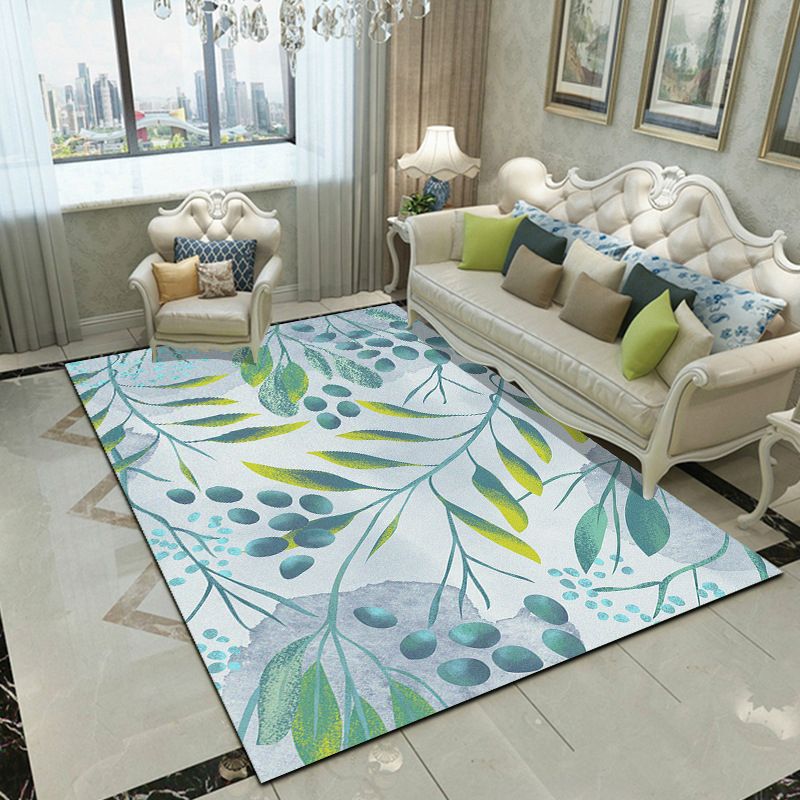 Fancy Modern Rug Plant Pattern Polyester Area Rug Stain Resistant Area Carpet for Home Decor