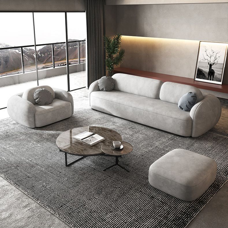 Contemporary 2/3-seater Sofa in Gray Faux Leather Round Arm Sofa
