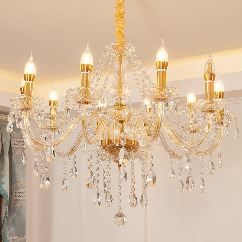 Candlestick Chandelier Light Fixture Victorian Crystal Hanging Chandelier for Living Room