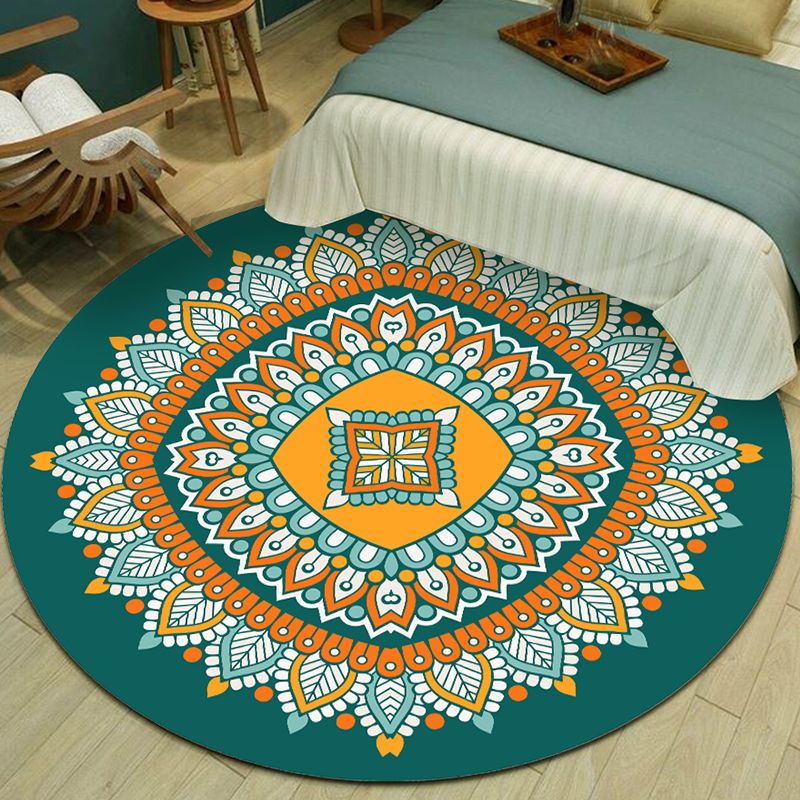 Exotic Multicolor Mandala Area Rug Polypropylene Moroccan Rug Pet Friendly Machine Washable Anti-Slip Backing Rug for Bedroom