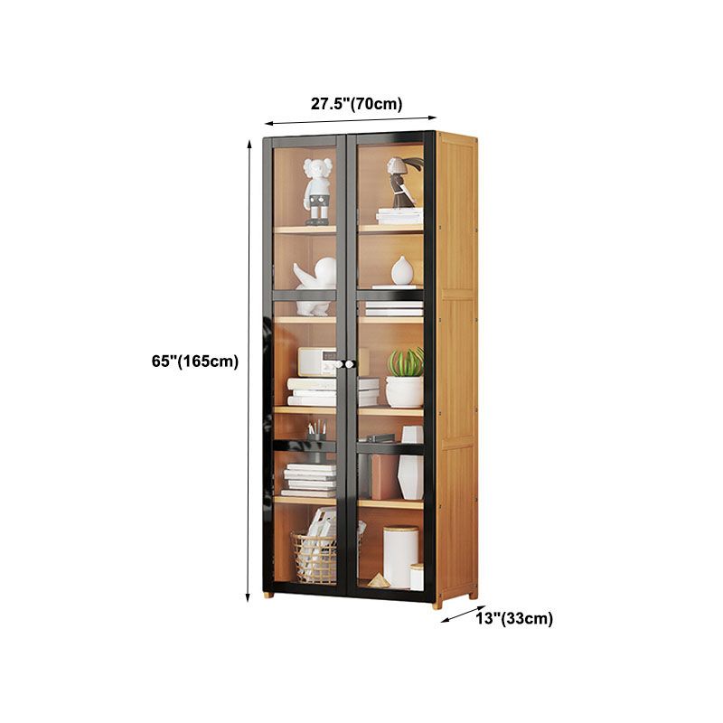 Modern Style Bookcase Bamboo Closed Back Bookshelf with Door for Home Office