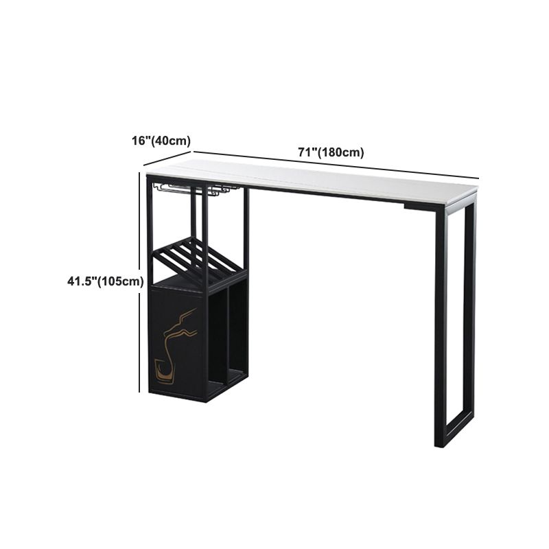 Industrial Rectangle Pub Table White Sintered Stone Bar Height Cocktail Table with Shelves
