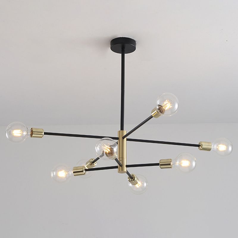 Schwarz -Gold -Sputnik -Anhänger Licht im industriellen Vintage -Stil Bare Birne Schmiedeeisenhanglampe
