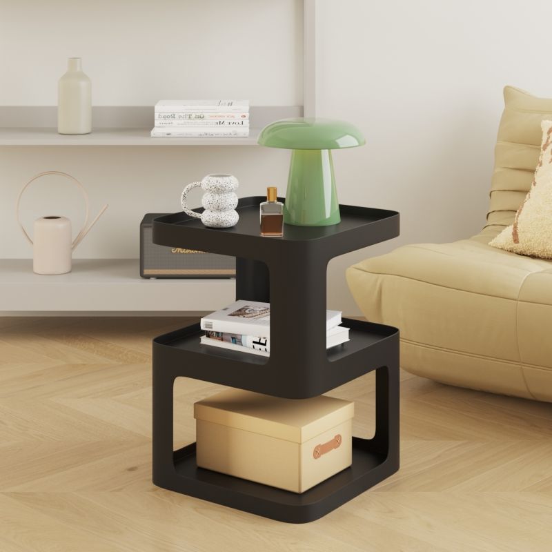 21.65" Tall Metal End Table Sqaure Top Accent Side Table With Shelves
