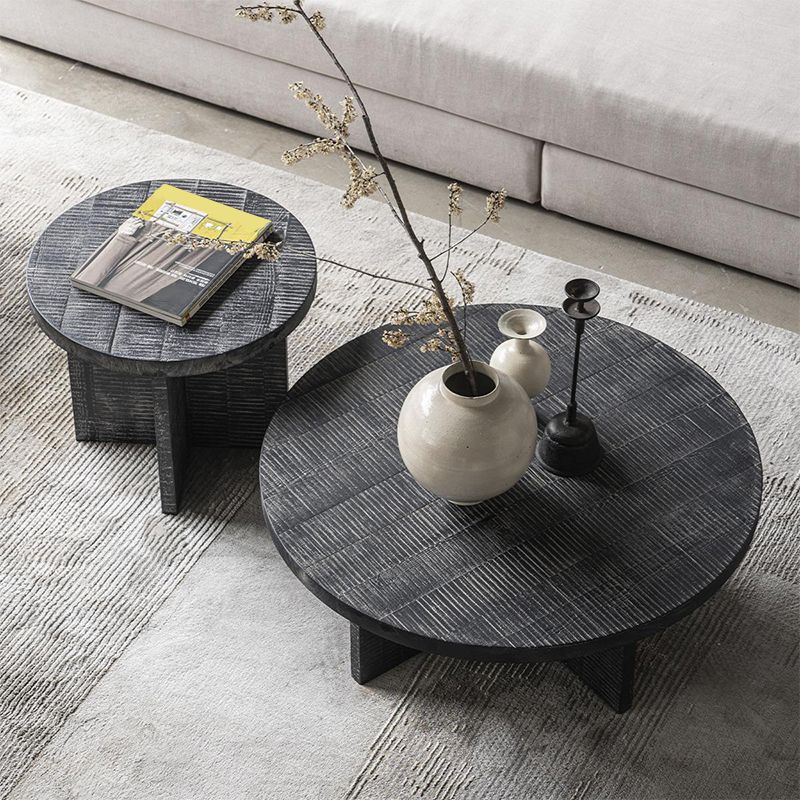 Contemporary Wooden Coffee Table Round Espresso Wood Cocktail Table