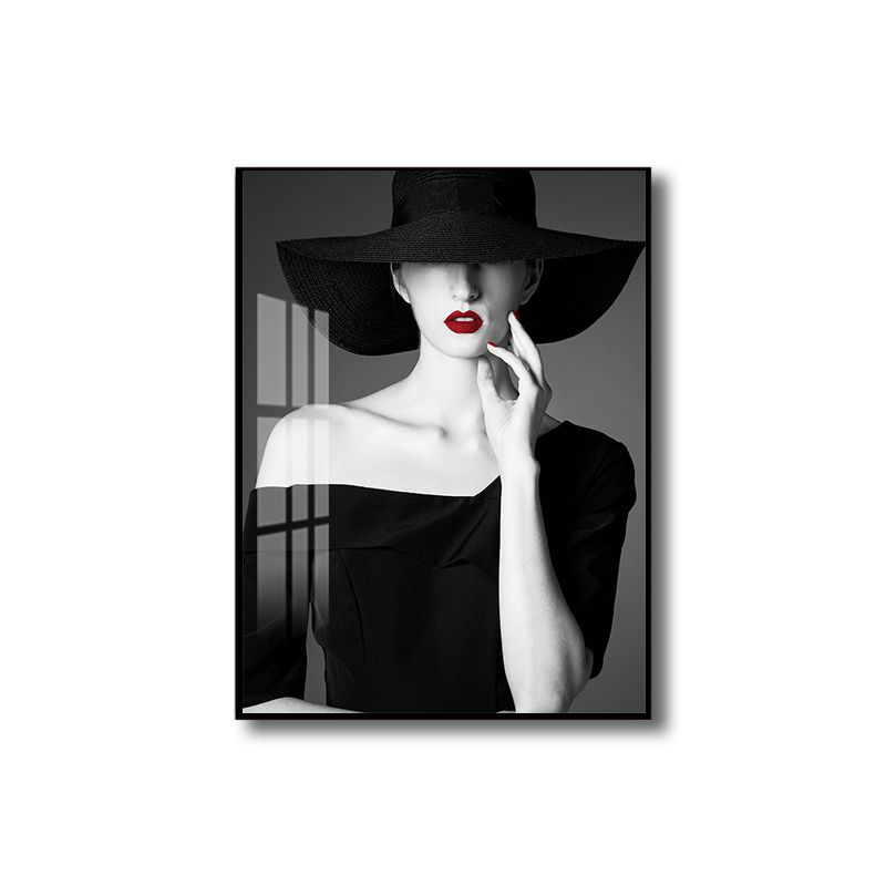 Glam Photo modèle toile art couleur foncée mode décoration murale pour chambre de filles, texturé