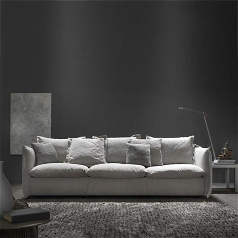 3-seater Linen Slipcovered Sofa Round Arm Sofa with 4 Pillows