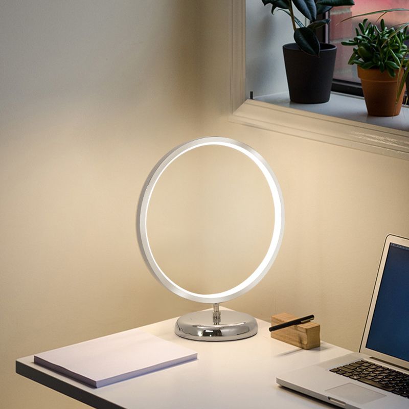 Chrome Ring Shaped Night Stand Lamp Simple Style Metal LED Table Light