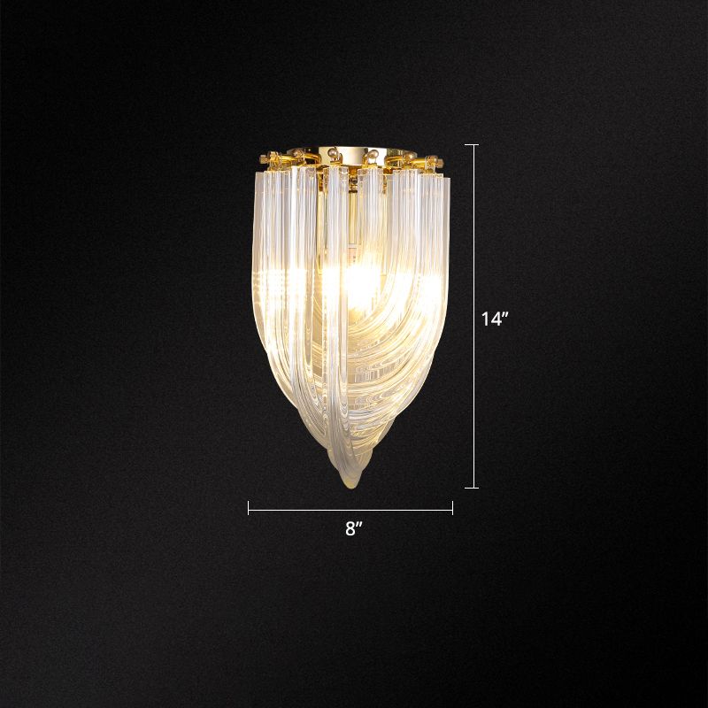 Ribbon Shaped Wall Mount Light Postmodern Clear Glass 1 Head Gold Wall Sconce for Dining Room