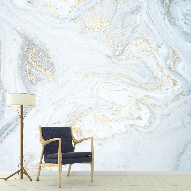 Light Blue Magma Flow Mural Decal Stain Resistant Minimalistic Bedroom Wall Art, Made to Measure