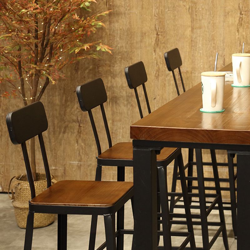 Industrial Dining Stools Low Back Bar Stools with Black Metal Base