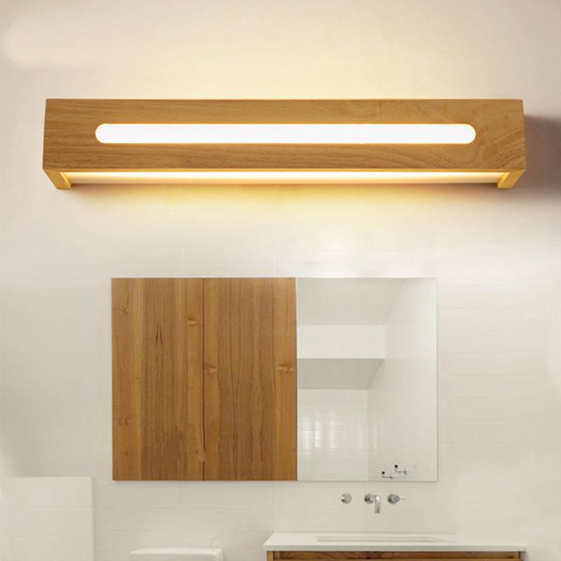 Wooden Rectangular Wall Sconce Lighting Modern Style LED Beige Sconce Light Fixture