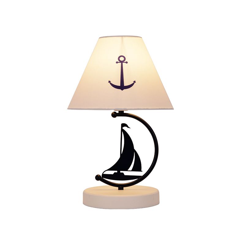 1 Head Bedchamber Table Light Kids White Nightstand Lamp with Wide Flare Fabric Shade