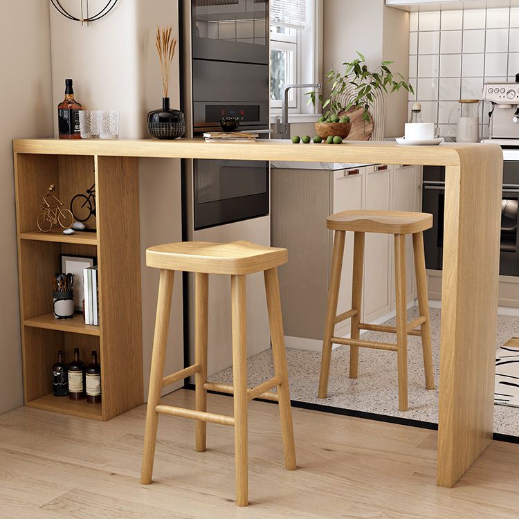 Contemporary Solid Wood Bar Dining Table Rectangle Bar Table with Storage Base