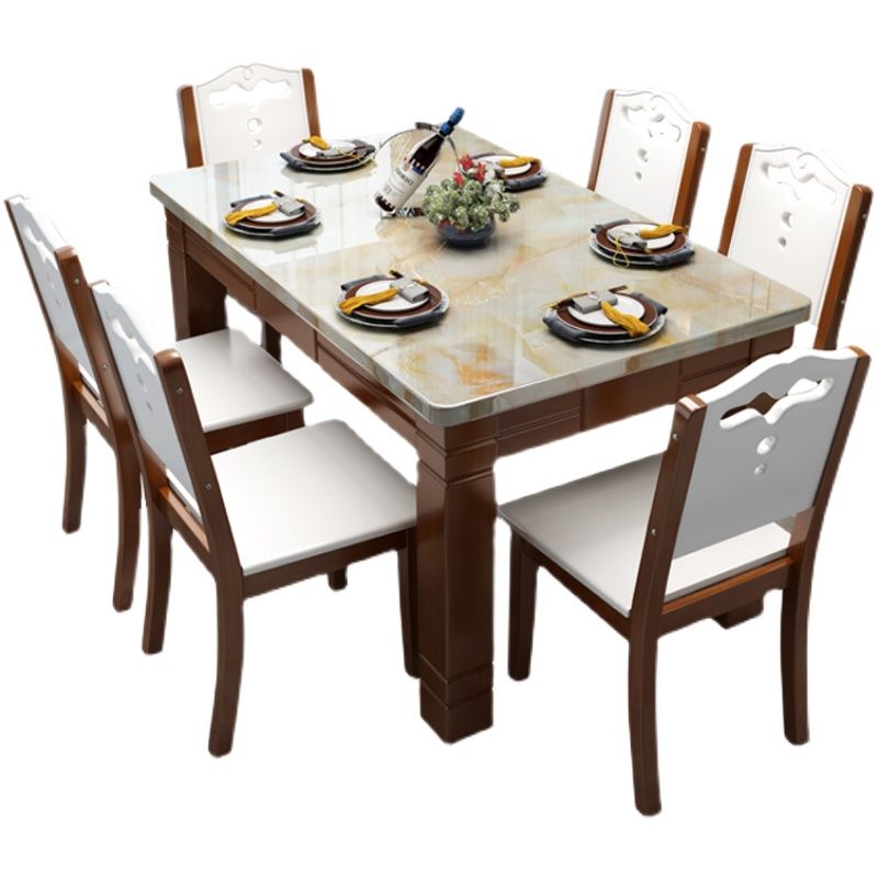 Contemporary Rectangle Dining Site Table Marble Dining Room Collection with 4-foot