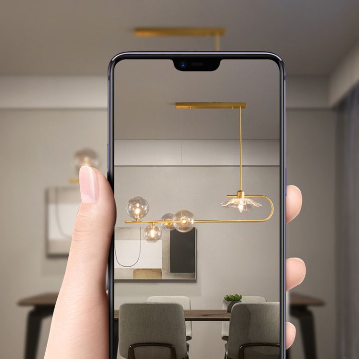 Luz de lámpara de vidrio lineal de iluminación de la isla dorada para el comedor para comedor