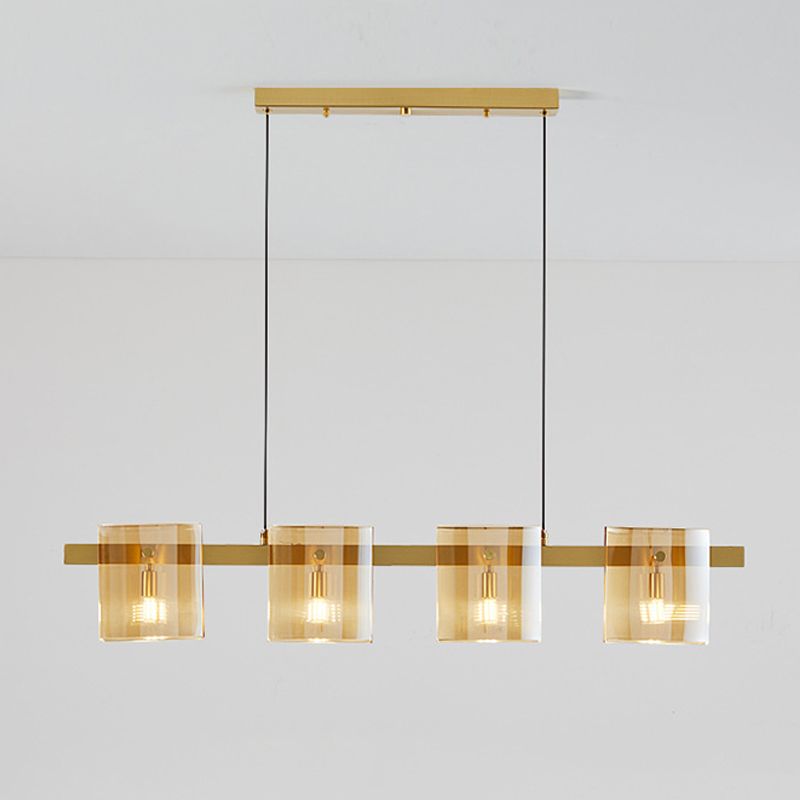Glass Rectangle Island Light Fixtures Modern Multiple-Light Island Pendant
