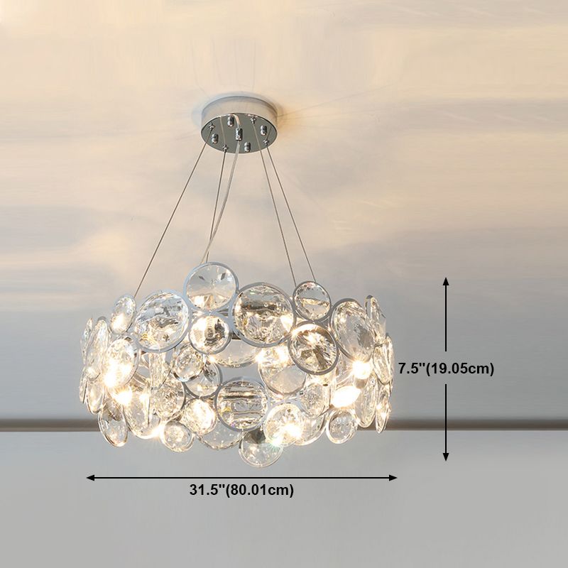 Modern Style Hanging Lights Round Crystal Chandelier in Clear for Living Room