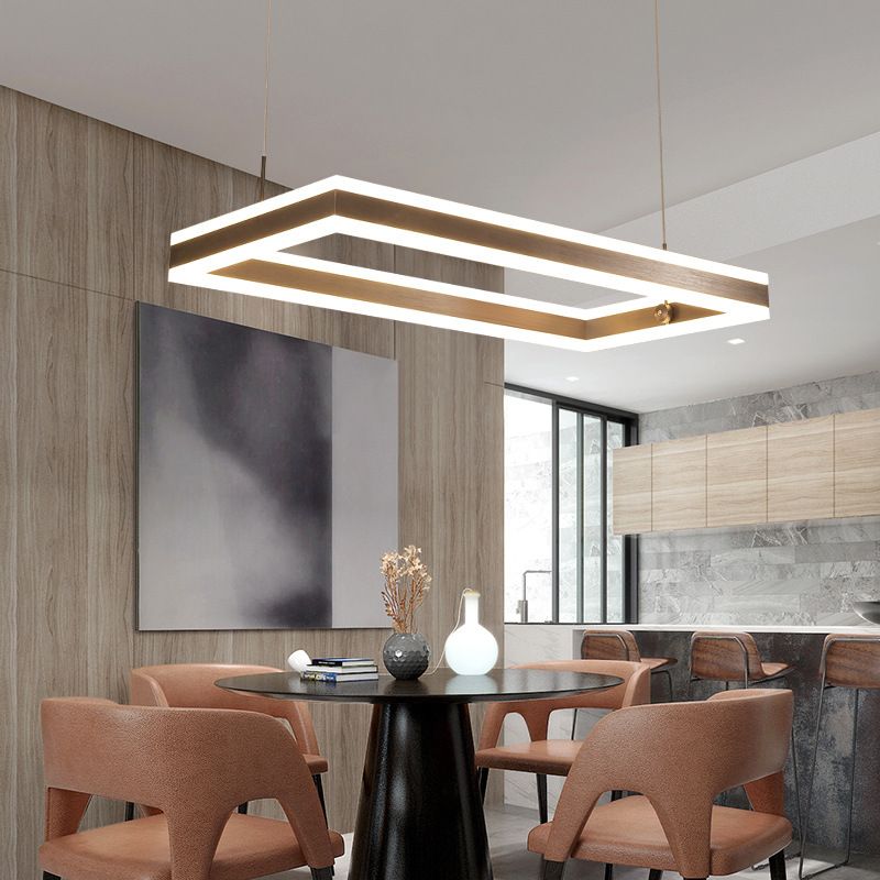 Coffee Rectangular Layered Chandelier Light Simplicity Metallic LED Pendant Light Fixture