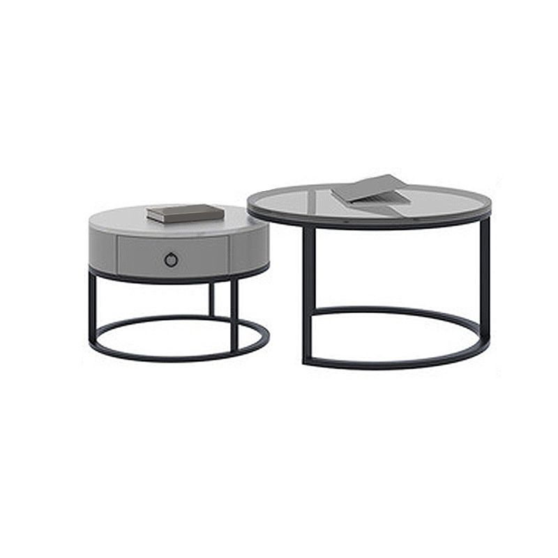 Modern Style Tempered Glass & Rock Sheet Top Gold Metal Base Round Coffee Table