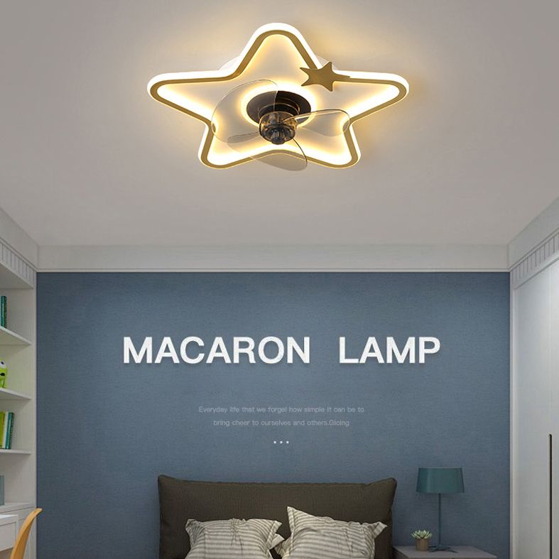 Children Cartoon Shaped Fan Lighting Acrylic LED Bedroom Semi Flush Mount Ceiling Fixture