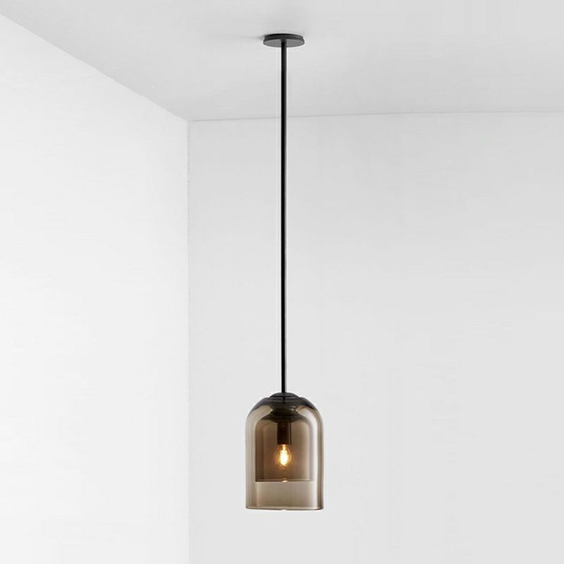 Nordic 1-Light Suspension Light Black Dual Dome Ceiling Pendant Lamp with Glass Shade