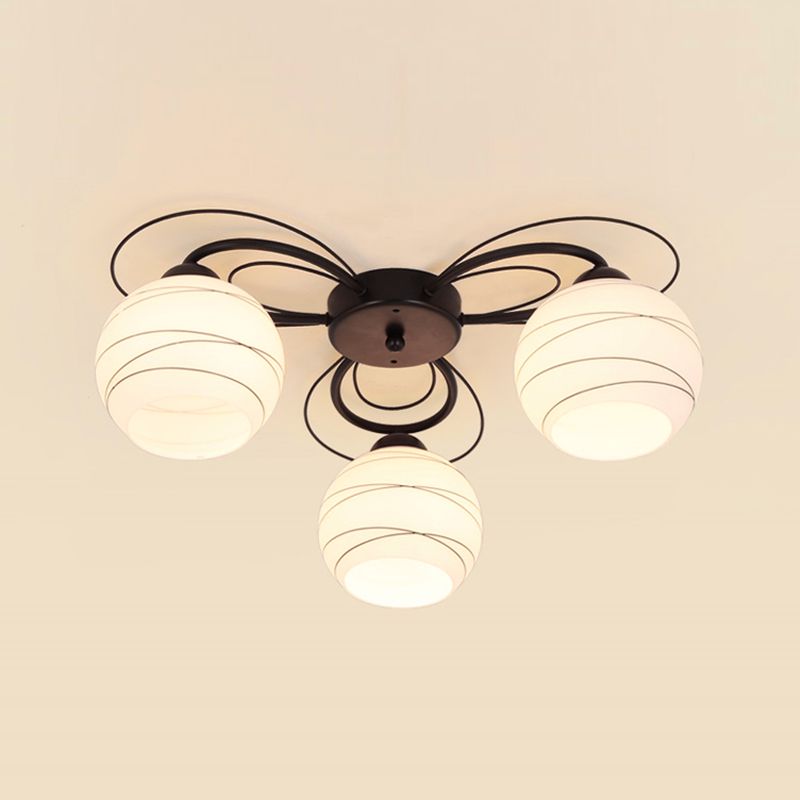 Black Shaded Semi Flush Mount Light Simple-Style Glass Living Room Ceiling Light