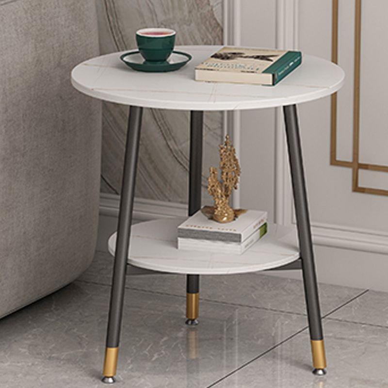 Modern Slate Top Round Double Tier End Table 3 Legs End Table