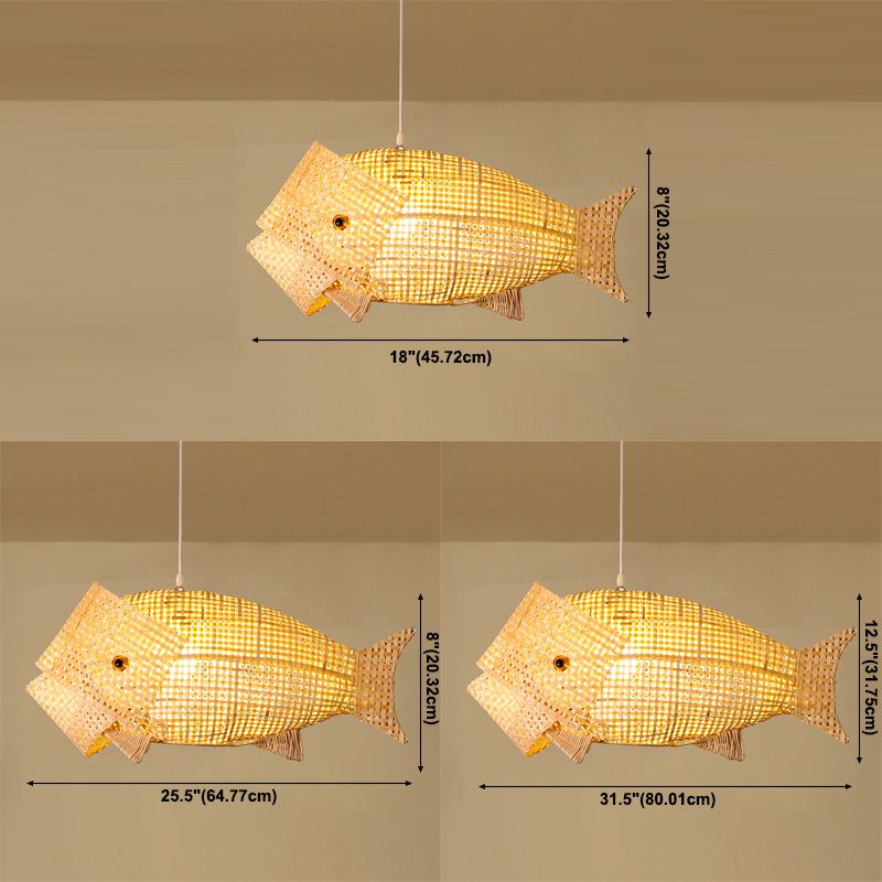 Visvorm 1 licht bamboe hangende lamp modern eenvoudige bamboe hanger licht voor woonkamer