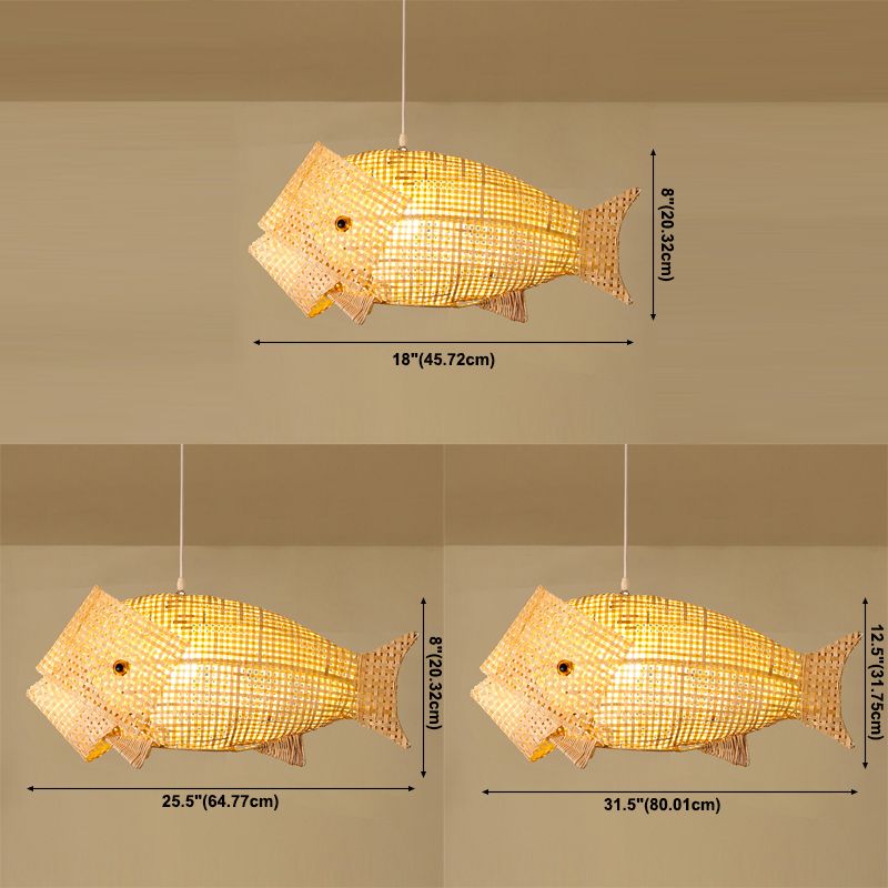 Fish Shape 1 Light Bamboo Hanging Lamp Modern Simple Bamboo Pendant Light for Living Room