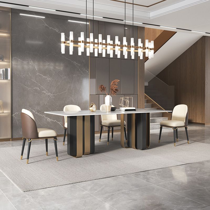 Glam Style Sintered Stone Dining Set Rectangle 1/4/5/6 Pieces Dining Set