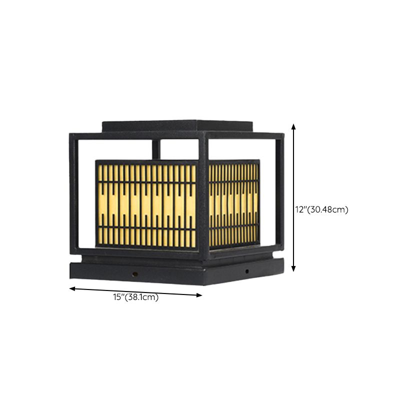 Rectangular Shape Metal Waterproof Pillar Lamp Modern 1 Light Outdoor Lights in Black