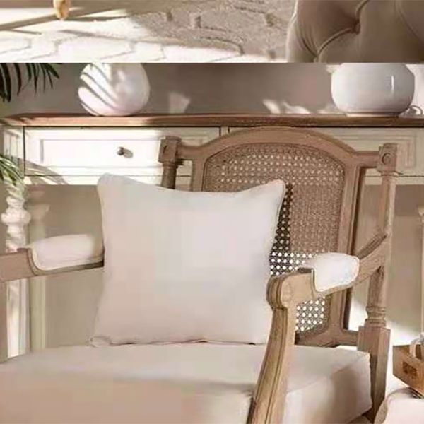 Solid Wood Tropical Sofa with Loose Back and Square Arm in Linen