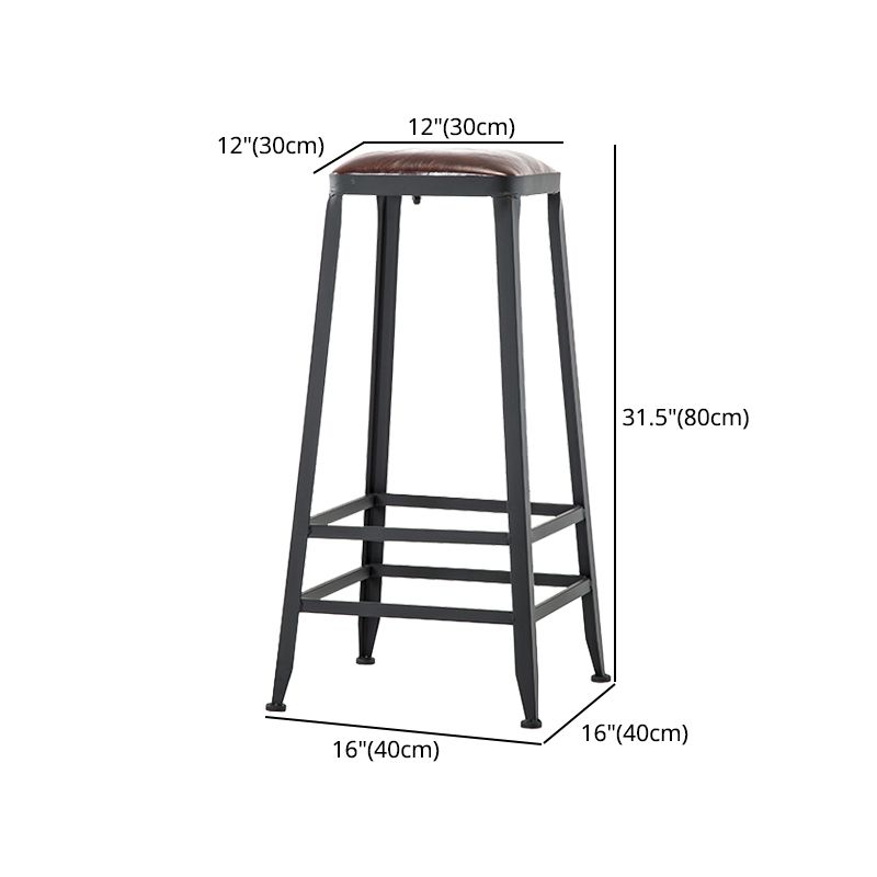 Industrial Armless Backrest Counter Stool Iron Cafe Bar Stool with Leather Cushion