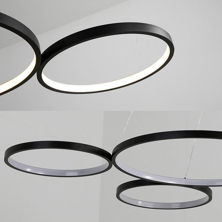 4 Rings Acrylic Ceiling Chandelier Simple LED Black/White Drop Pendant over Table in Warm/White/Natural Light