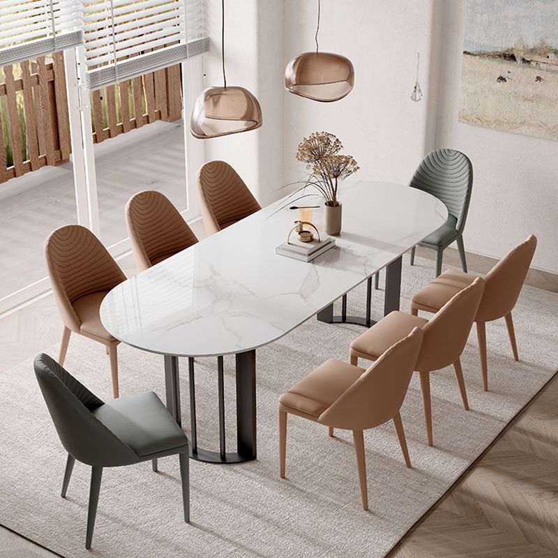 Oval Dining Table Modern Stone Top Dining Table with Double Pedestal
