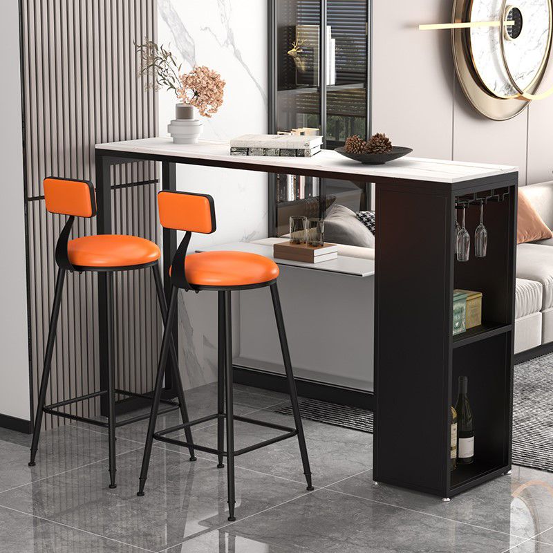 Stone Top Industrial Cocktail Bar Table with Storage Rectangle Counter Table