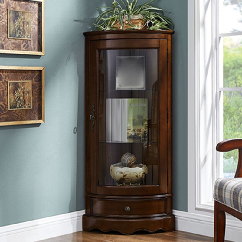 Industrial Triangle Accent Cabinet Solid Wood Storage Cabinet with Glass Doors
