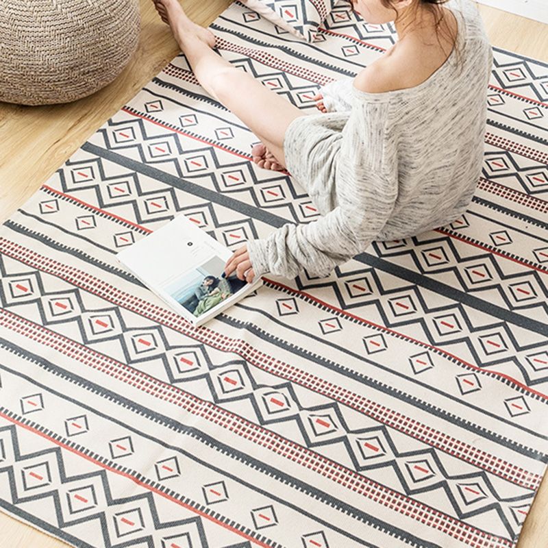 Multi Color Geo Pattern Rug Cotton Blend Vintage Carpet Pet Friendly Easy Care Rug for Living Room