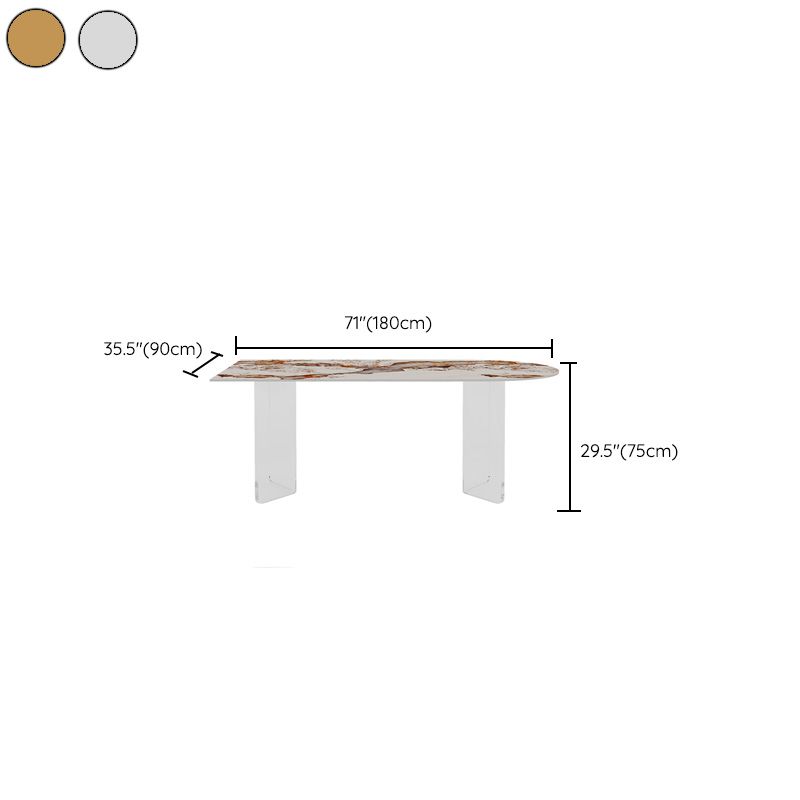 Glossy Beige Dinette Table with Double Pedestal Modern Dining Table for Home