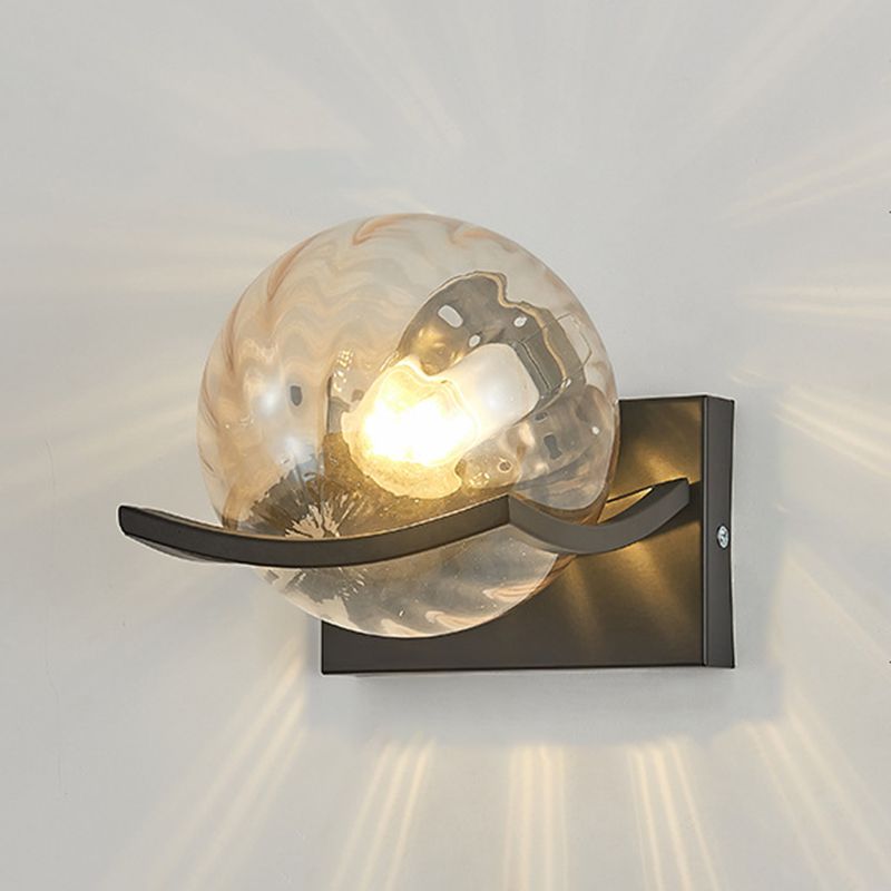 Modernism Wall Sconce Spherical Glass Wall Light Fixture in Black for Bedroom