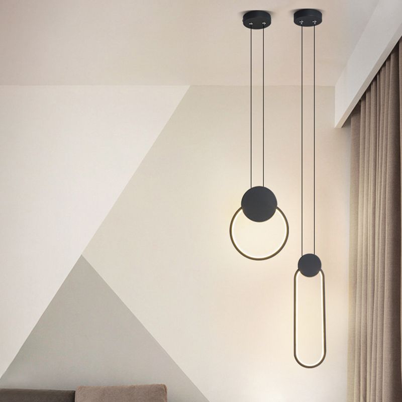 Zwart geometrische LED -hanglamp in modern eenvoudige smeedijzeren plafondlicht met acrylschaduw