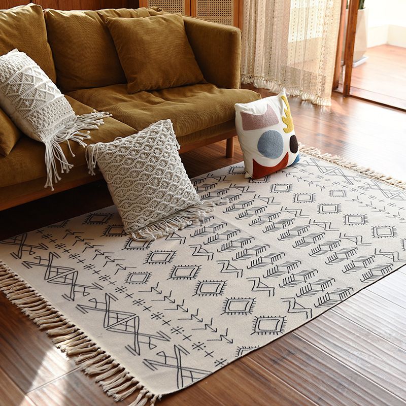 Cotton Area Carpet Tribal Print Indoor Rug Fringe Rug for Home Decoration