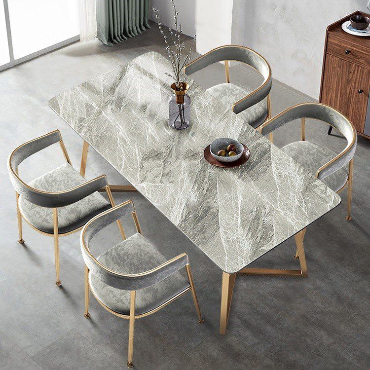 Traditional Luxury Dining Table Sintered Stone Rectangle Table with Gold Base