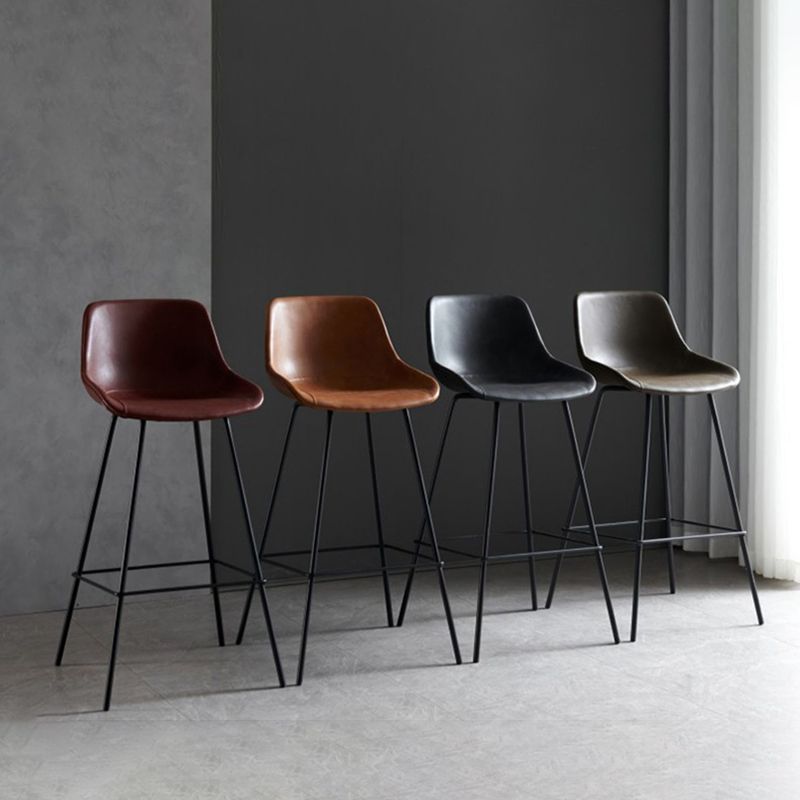 Industrial Bucket Leather Counter Bar Stool Footrest Counter Chair with Black Base