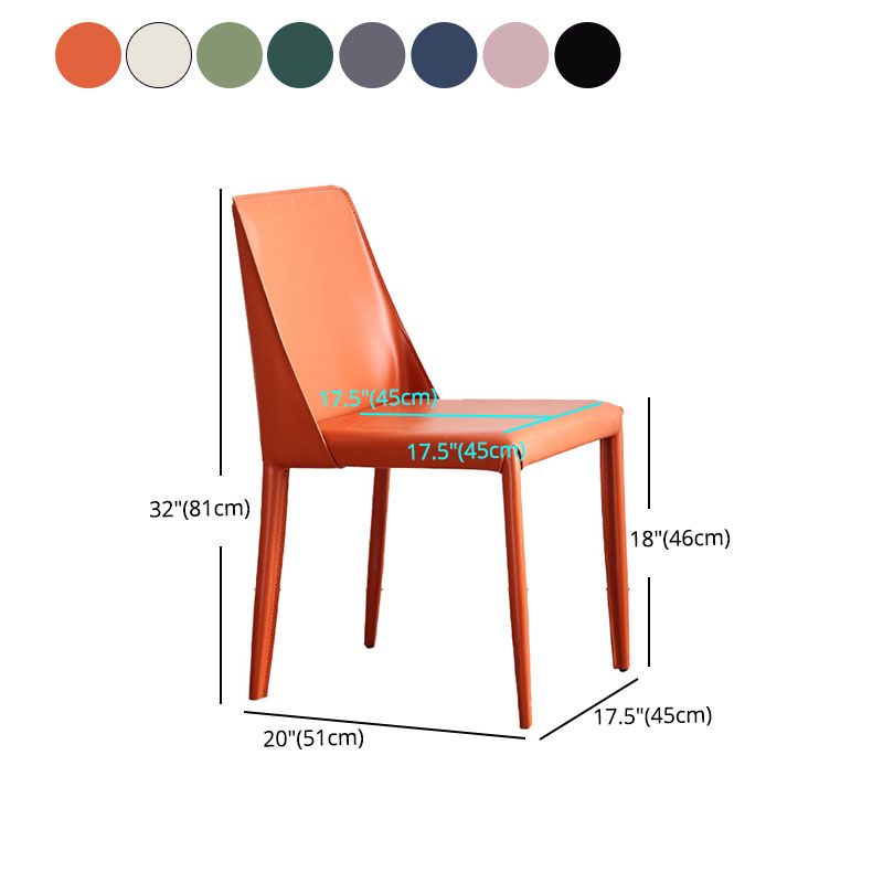 Metal Indoor Upholstered Side Chair Matte Finish Faux Leather Solid Back Dining Chair