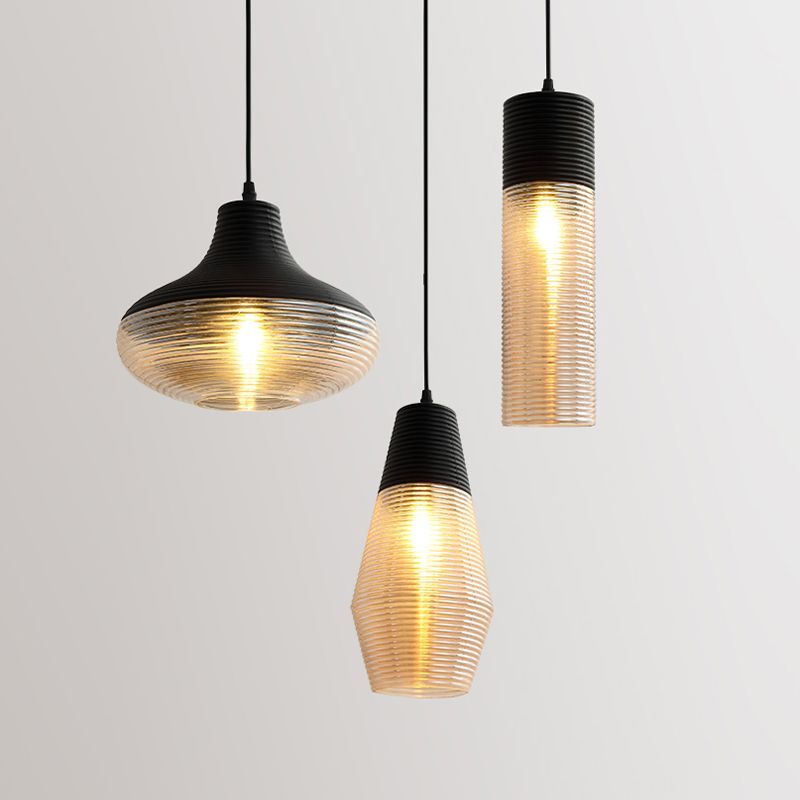 Apparecchio di illuminazione a sospensione geometrica retrò 1 lampadina in vetro ambra sospeso per sala da pranzo