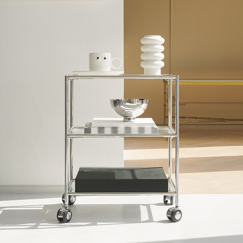 Rectangular Glass Shelf Included Side Table with Casters - 22"/23.6"/25.6" H